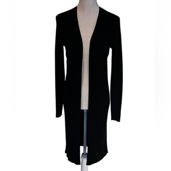 RALPH LAUREN BLACK LABEL Ribbed Silk Black Long Cardigan Duster 100% SILK -Large - Picture 2 of 12